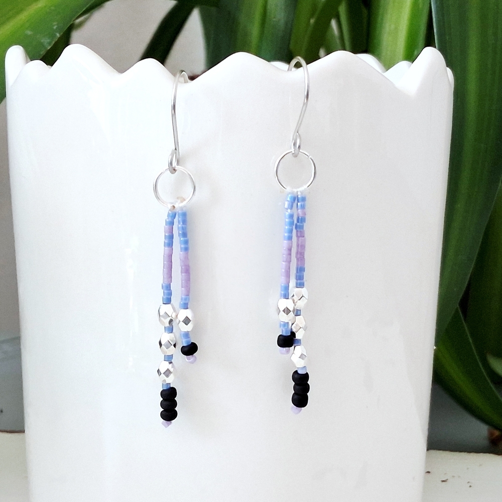 Chic Silver and Blue Beaded Earrings